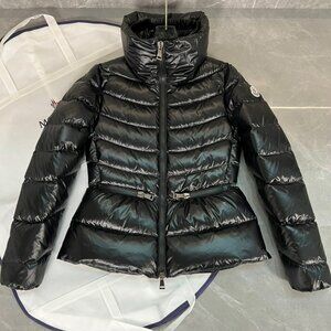 Moncler Shiny Black Cinched-Waist Puffer Jacket
